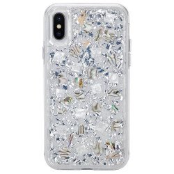 iPhone XS / X Luxury Glitter Dried Natural Flower Petal Clear Hybrid Case (Silver Pearl) iPhone XS / X Luxury Glitter Dried Natural Flower Petal Clear Hybrid Case (Silver Pearl)